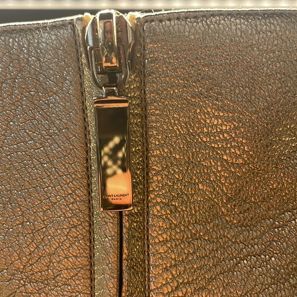 Ladies light gold Saint Laurent Paris ankle boots, YSL logo metal on heel - Picture 6 of 7